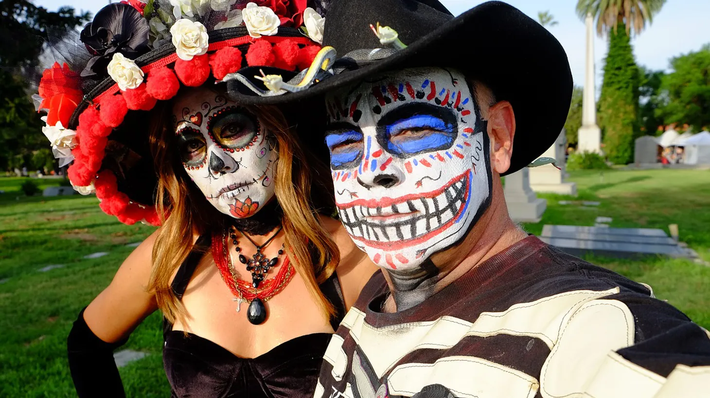 Revelers wear sugar skull makeup for a Day of the Dead celebration at Hollywood Forever Cemetery.