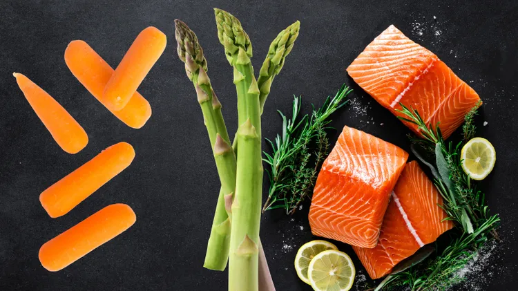 Salmon, carrots, and asparagus are an ideal combo for a campfire meal.