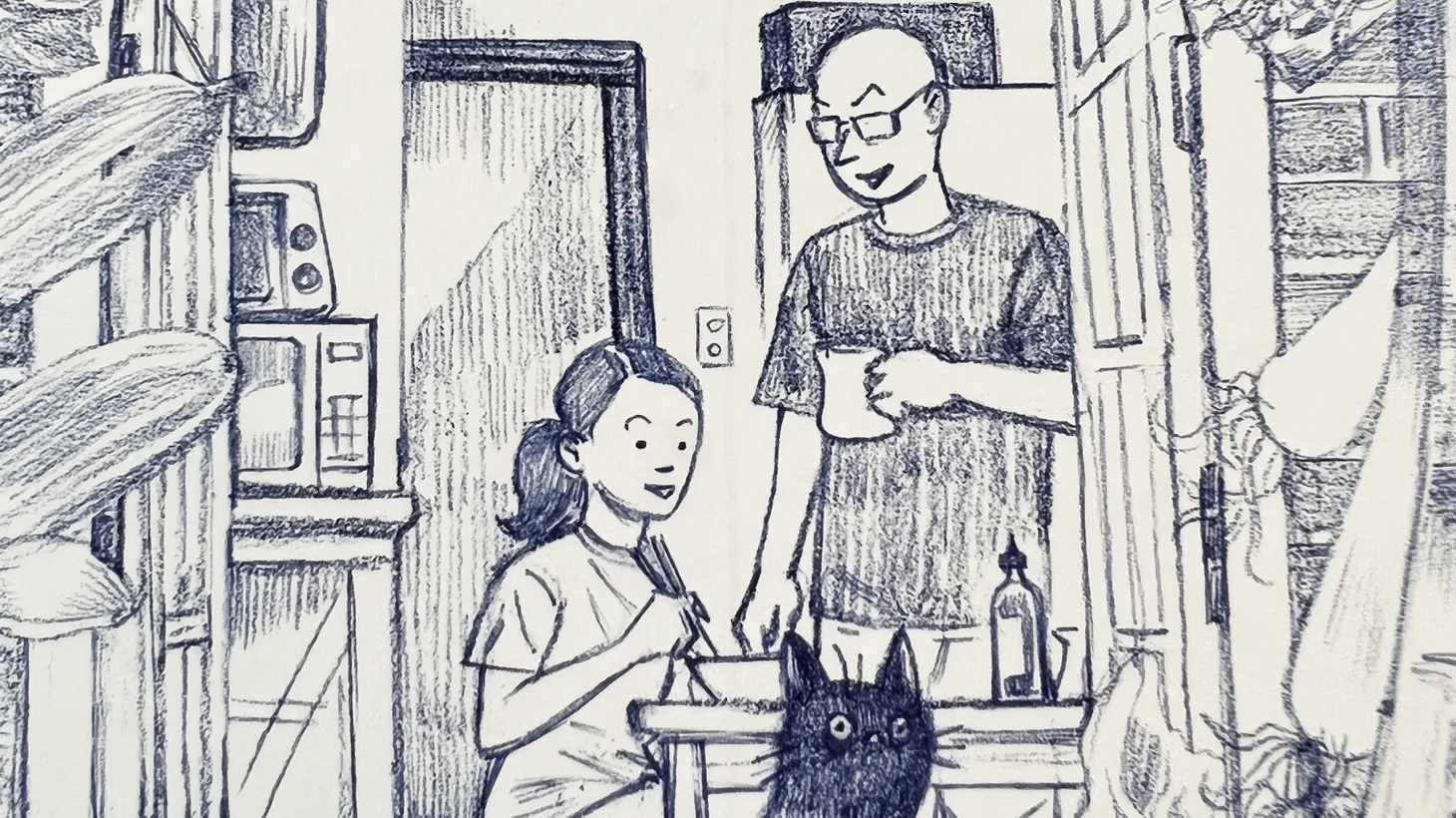 Recipes, dish washing, cats, and love, Sungyoon Choi says that sketching quotidian chores and situations is therapeutic.