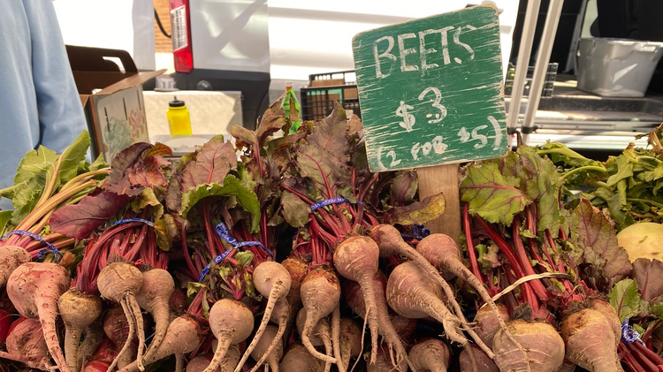 Detroit red, golden, and chioggia beets are at the market, and chef Jesus Ramirez-Arteaga is pairing pink beets with blood orange and a special brittle.