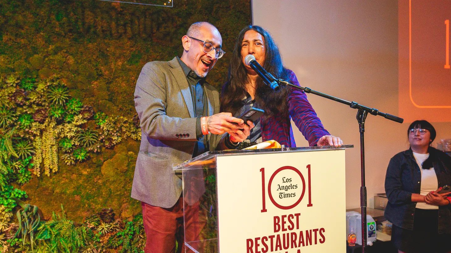 Remaining anonymous, Bill Addison leaves the roll call for his 101 Best Restaurants to LA Times Food Editor Daniel Hernandez and General Manager of Food Laurie Ochoa.