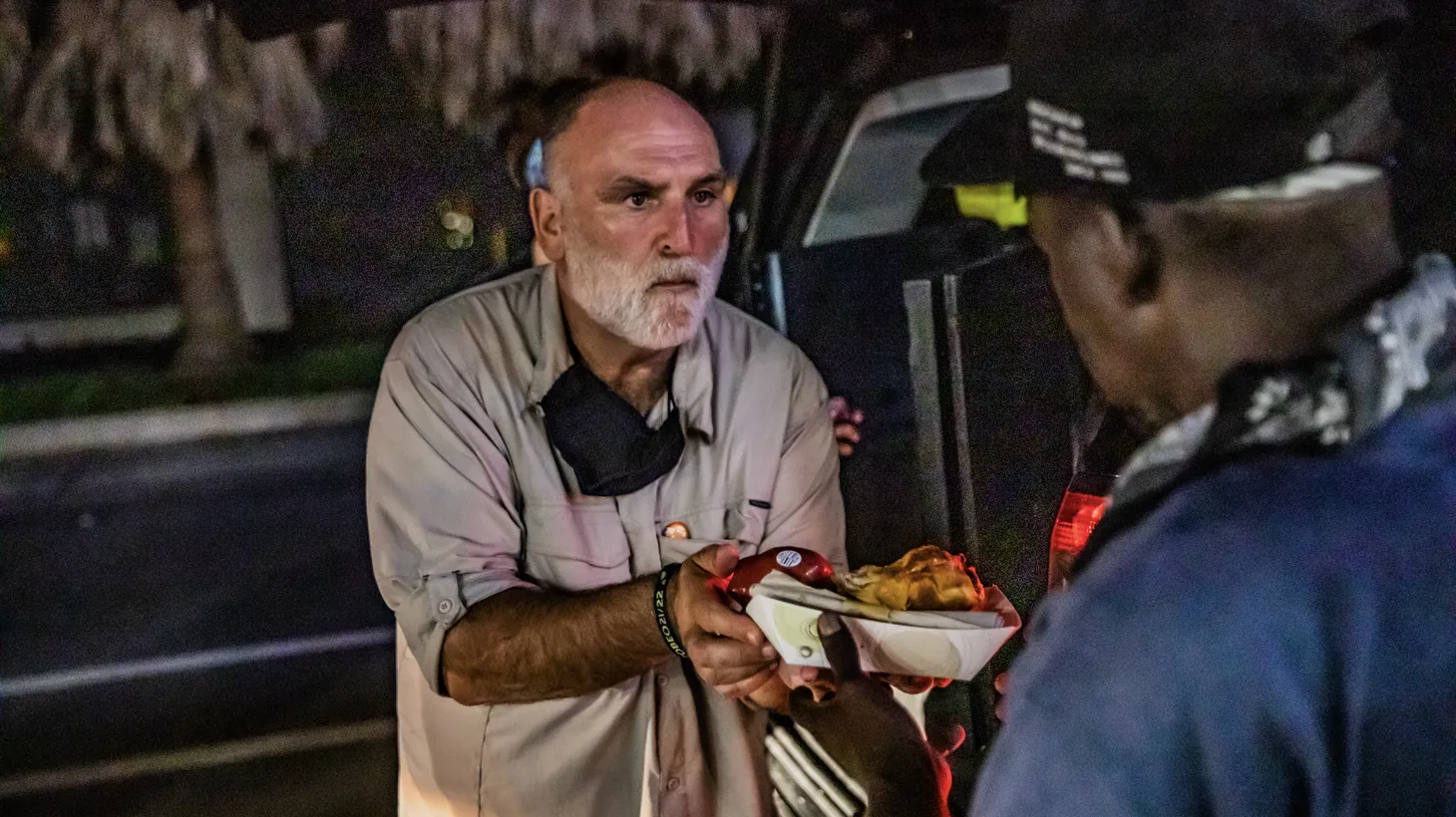José Andrés hands out food in New Orleans as part of World Central Kitchen, the non-profit organization he founded in 2010.