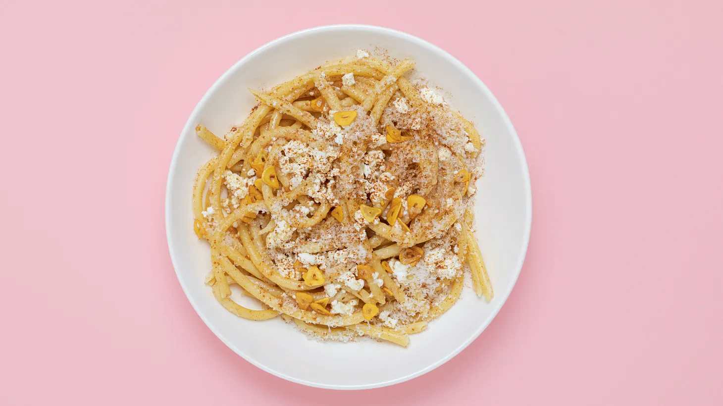 Pasta Yiayia, a deceptively easy pasta dish of bucatini, brown butter, cinnamon, feta, and garlic, has a Greek spin.