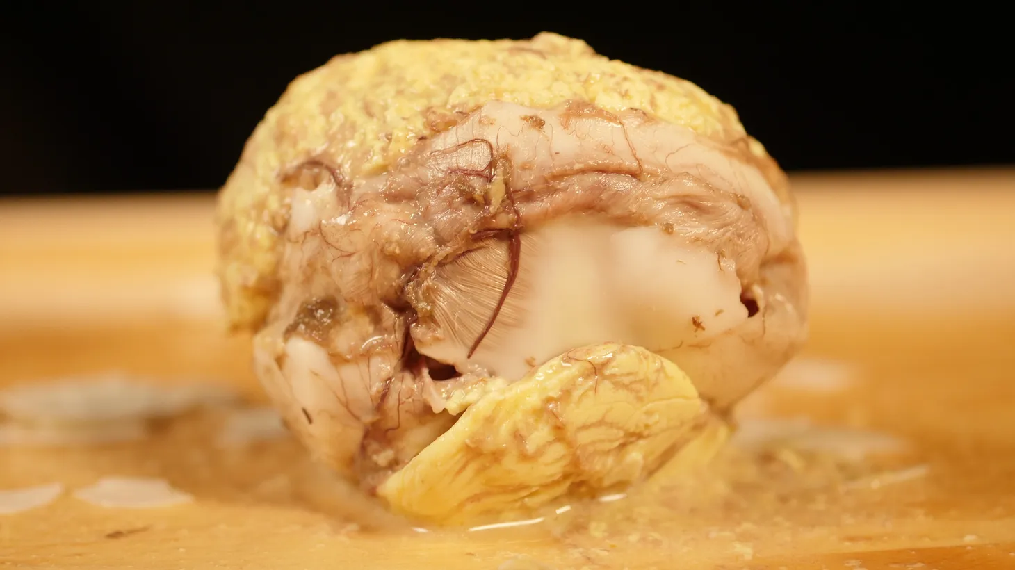 Balut, a common snack in the Philippines, is a partially formed chicken or duck, seen here without a shell.