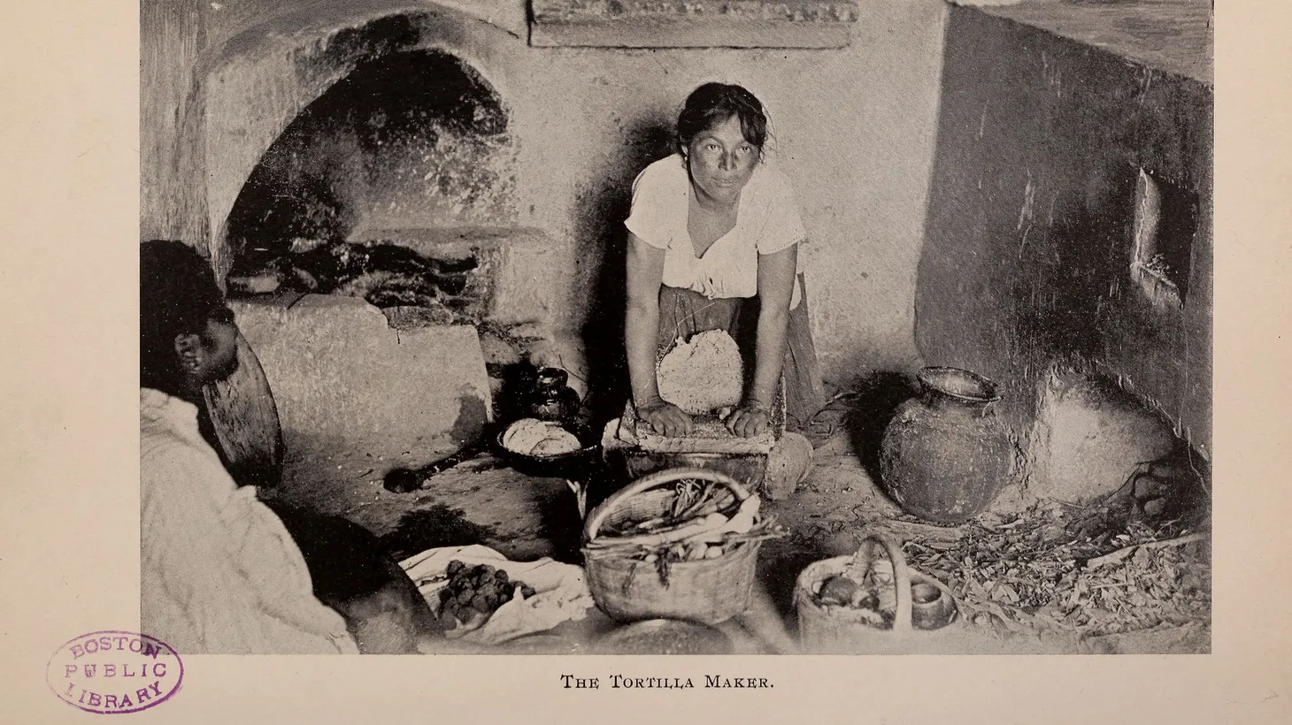 Lummis’ The Landmarks Club Cook Book, a 1903 collection of recipes published to help repair the Missions and that includes some of the earliest English-language recipes for Mexican food, featured a photo of a tortillera working with her rolling pin with the caption "The Tortilla Maker."