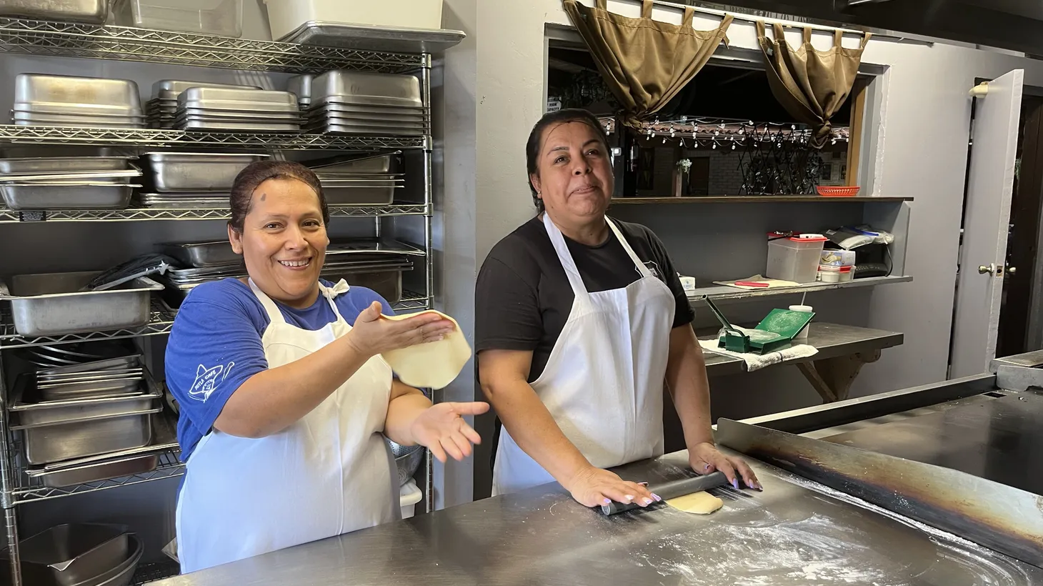 Tortilleras Veronica De Paz and Margarita Nepomuceno make tortillas at Mitla Cafe in San Bernardino.