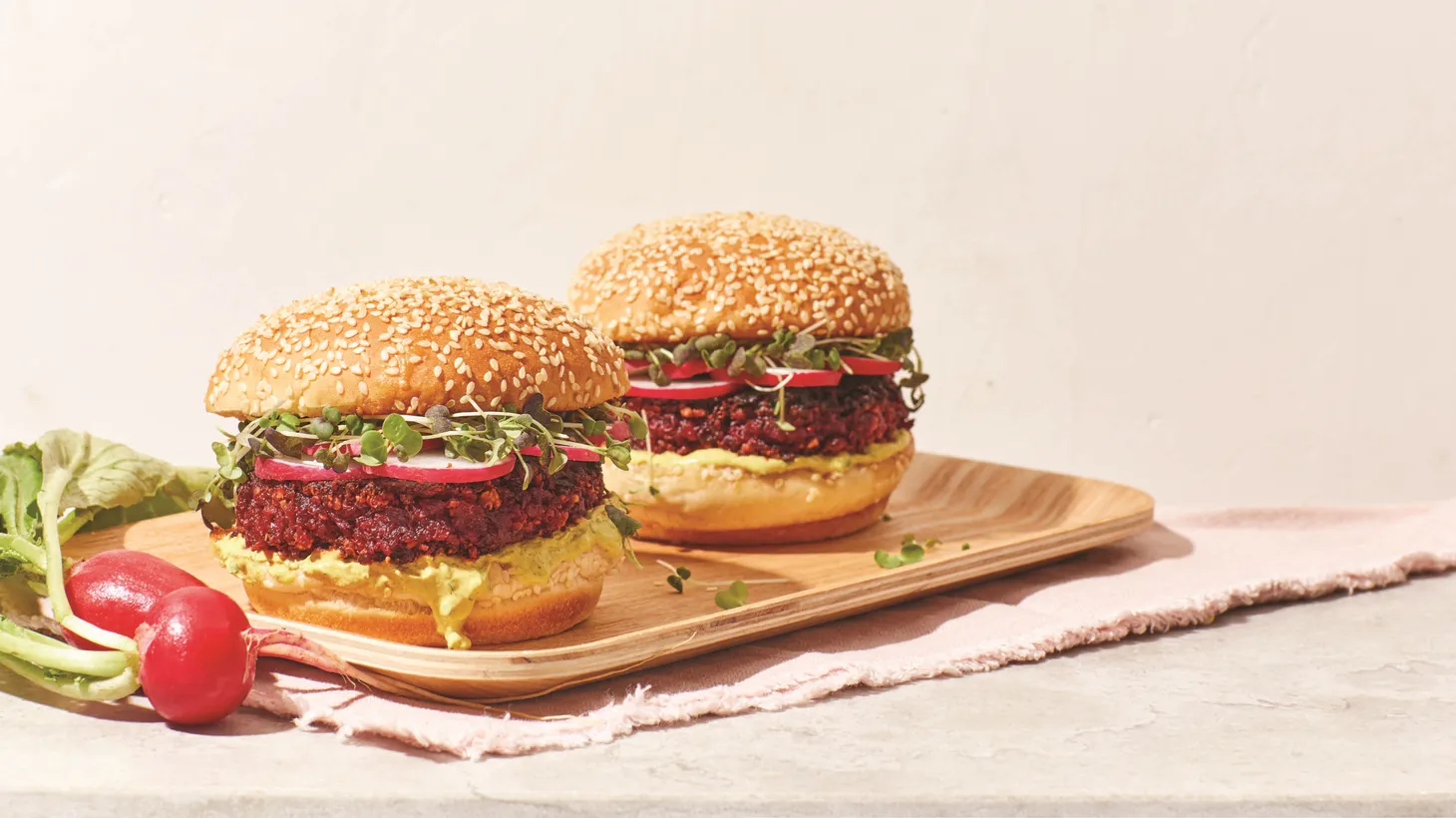 Coarsely shredded beets and hazelnuts are combined for this veggie burger.