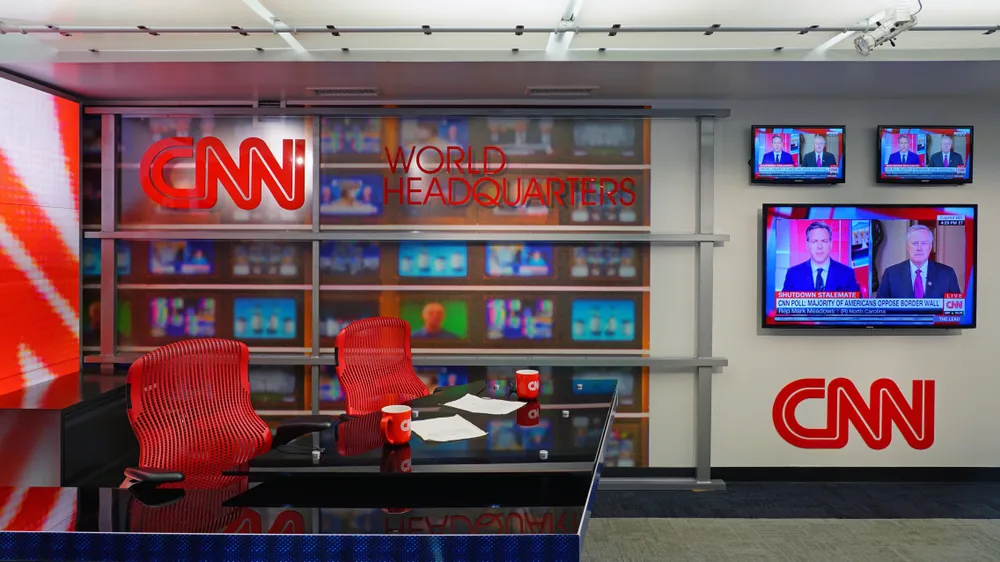 The view shows the interior of CNN Center, the world headquarters of the CNN news network in downtown Atlanta, Georgia.