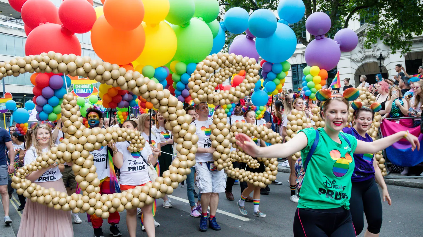 Participants from the Walt Disney Company march in a pride parade in 2019.