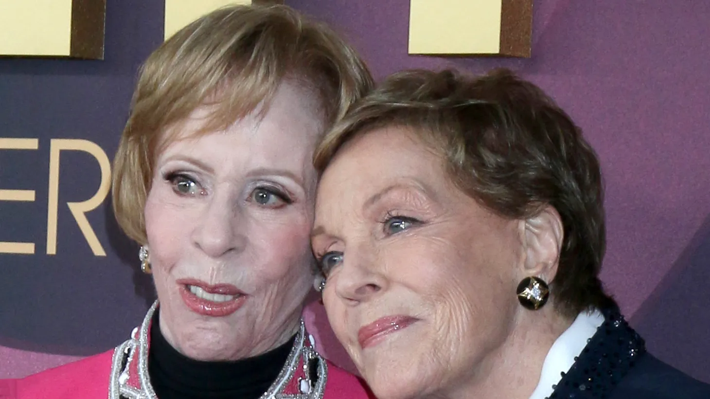 Carol Burnett embraces long-time friend, actress Julie Andrews before the taping of NBC's “Carol Burnett: 90 Years Of Laughter + Love” birthday special held at AVALON Hollywood and Bardot on March 2, 2023 in Hollywood.