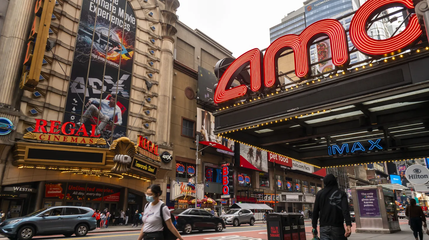 A closed Regal and AMC Empire 25 Cinemas sits vacant in Times Square due to the COVID-19 pandemic on October 24, 2020.