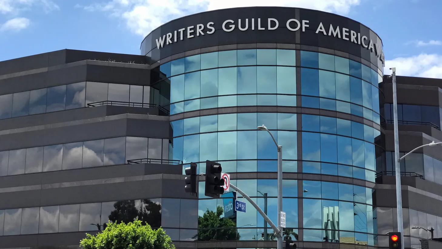 The Writers Guild of America has voted to authorize strike. A close up exterior photo of the WGA building located at the corner of Fairfax and Third Street in Los Angeles.