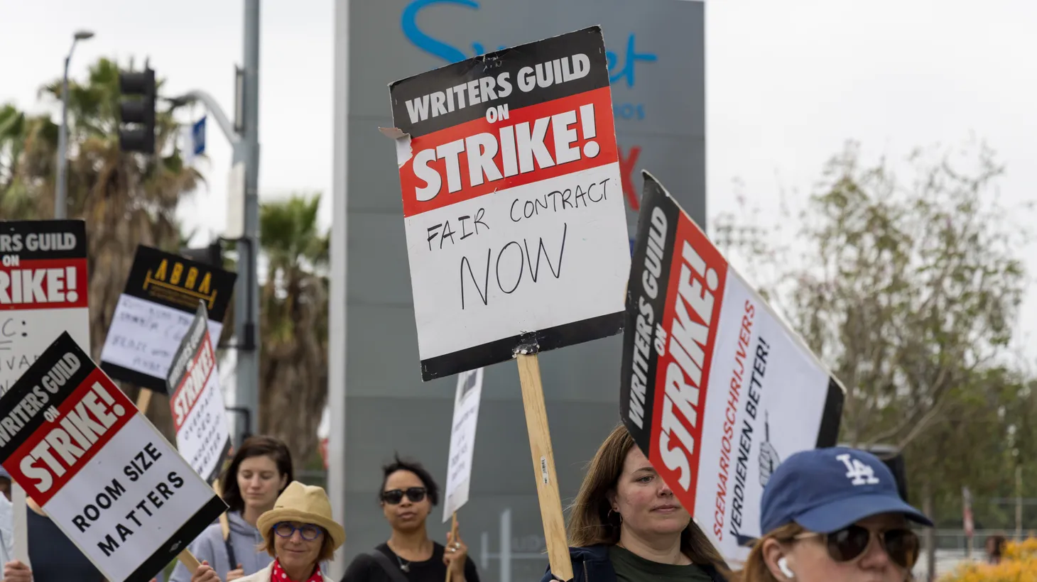 Writers Guild of America picket in front of Netflix headquarters in Los Angeles on June 14, 2023.
