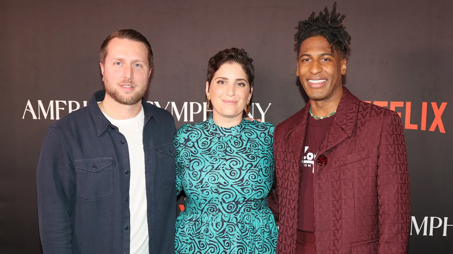 Mattew Heineman, Suleika Jaouad, and Jon Batiste light up the red carpet for an "American Symphony" at the Orpheum Theater in New Orleans (Dec. 7, 2023)