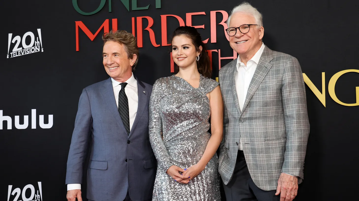 “That's a good idea: three older guys who live in a building and solve murders because they don't have anything else to do,’” says Steve Martin, whose idea morphed into adding Selena Gomez as the third cast member. Martin Short (left), Selena Gomez and Steve Martin attend a premiere for season 2 of "Only Murders in the Building," in Los Angeles, California, on June 27, 2022.