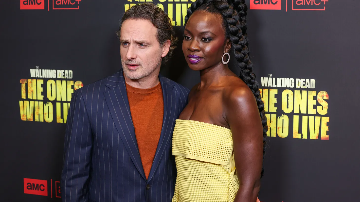 Andrew Lincoln and Danai Gurira arrive at the Los Angeles Premiere Of AMC+'s “The Walking Dead: The Ones Who Live” Season 1 held at the Linwood Dunn Theater at the Pickford Center for Motion Picture Study on February 7, 2024.
