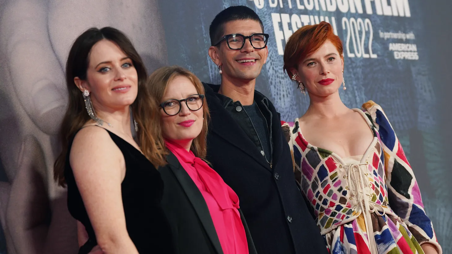 (L-R) Claire Foy, director Sarah Polley, Ben Whishaw and Jessie Buckley attend “Women Talking” during the BFI London Film Festival at the Royal Festival Hall, in London on October 12, 2022.