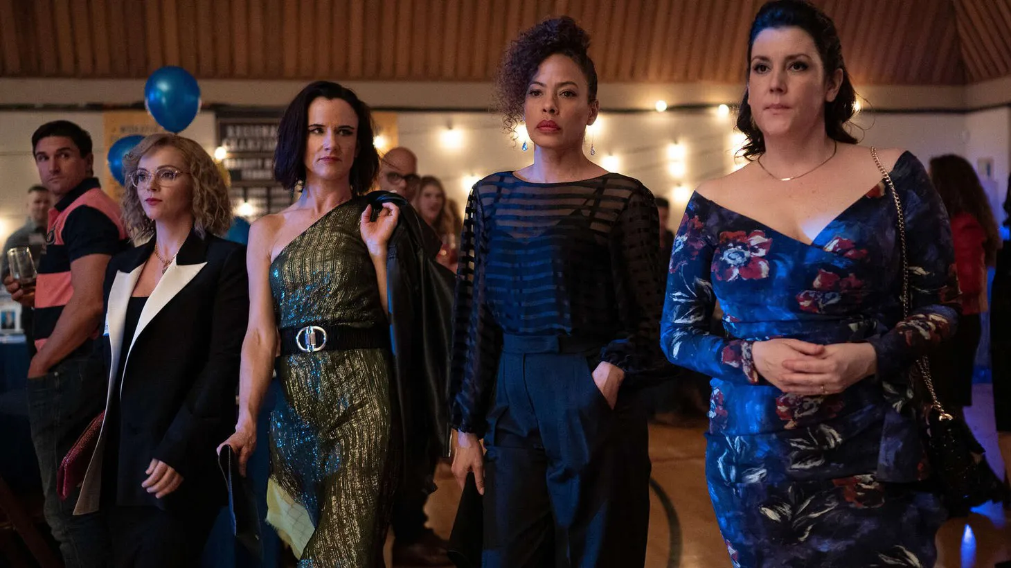 “We're coming back for season two, which feels really good,” says Ashley Lyle. “So many great shows don't get that opportunity, and so it's all just feeling like icing on the cake.” Christina Ricci (left, adult Misty), Juliette Lewis (adult Natalie), Melanie Lynskey (adult Shauna), and Tawny Cypress (adult Taissa) in “Yellowjackets.”