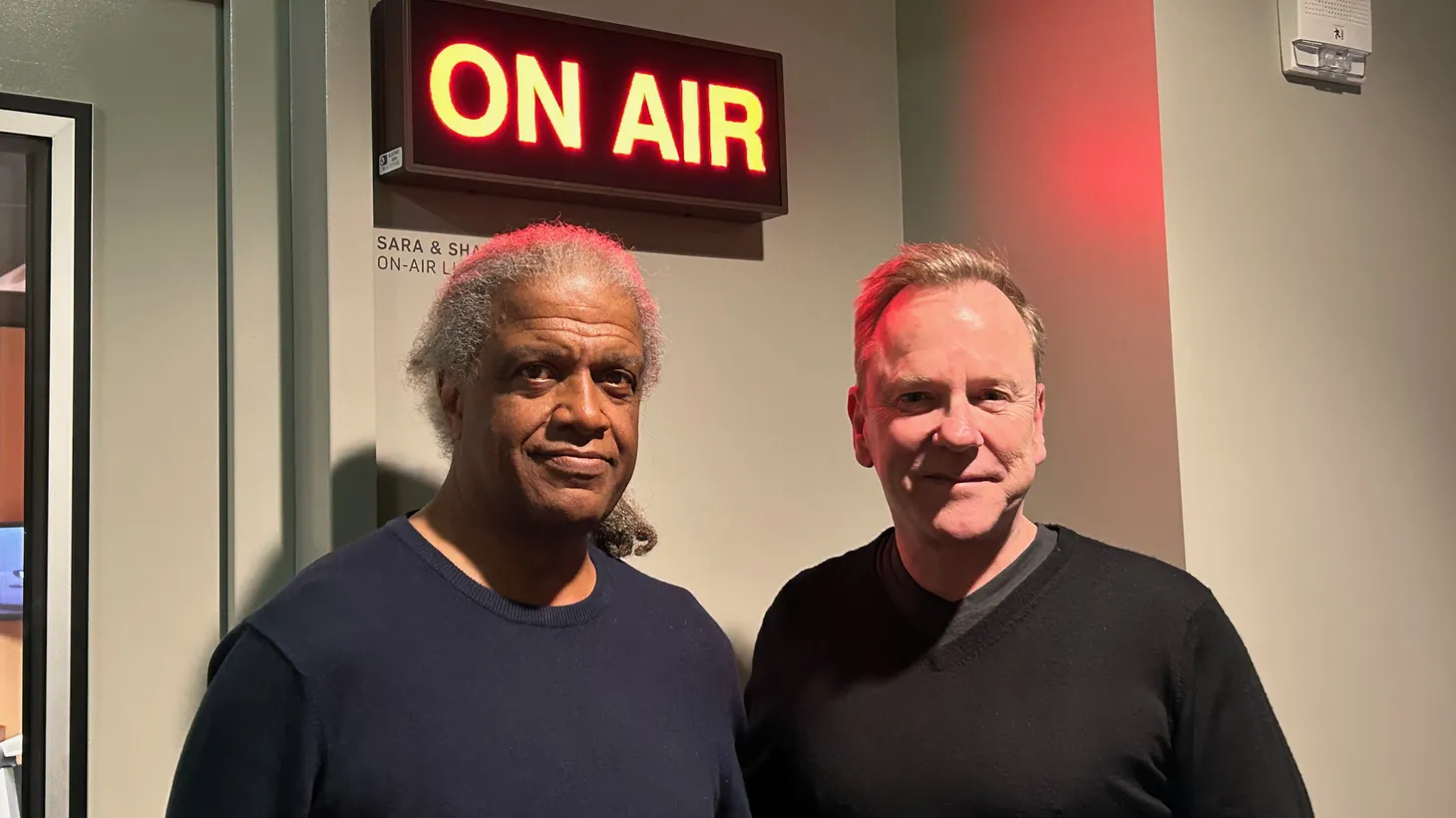 Elvis Mithcell and Emmy-winning actor Kiefer Sutherland at KCRW.