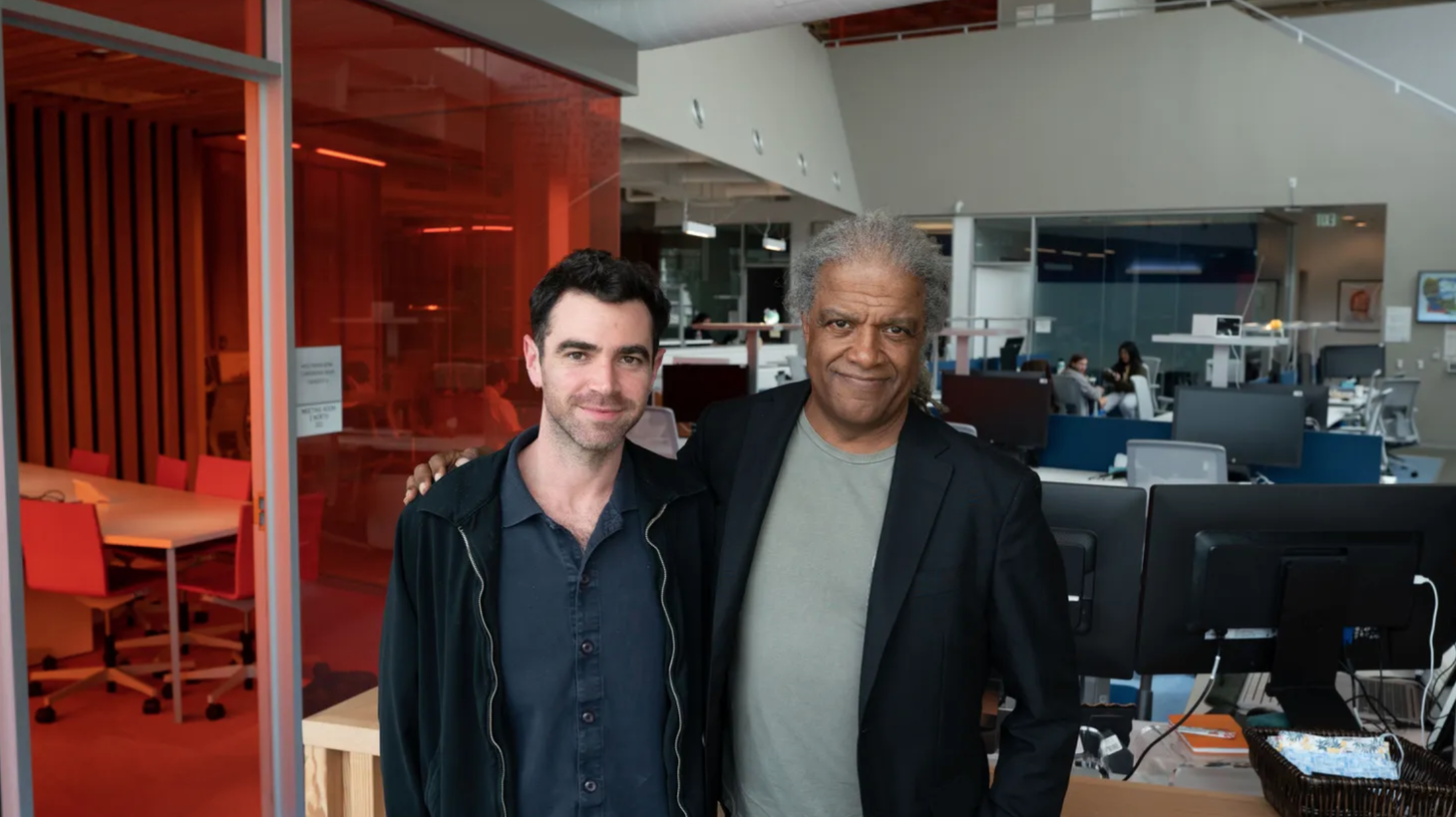 Grant Singer and Elvis Mitchell at KCRW.