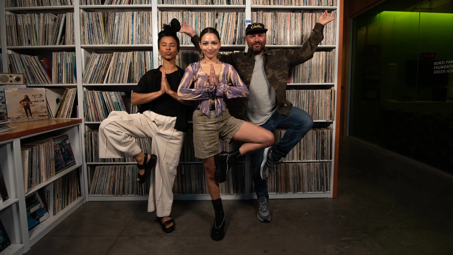 Novena, Ambar Lucid, and Anthony strike a pose at KCRW.