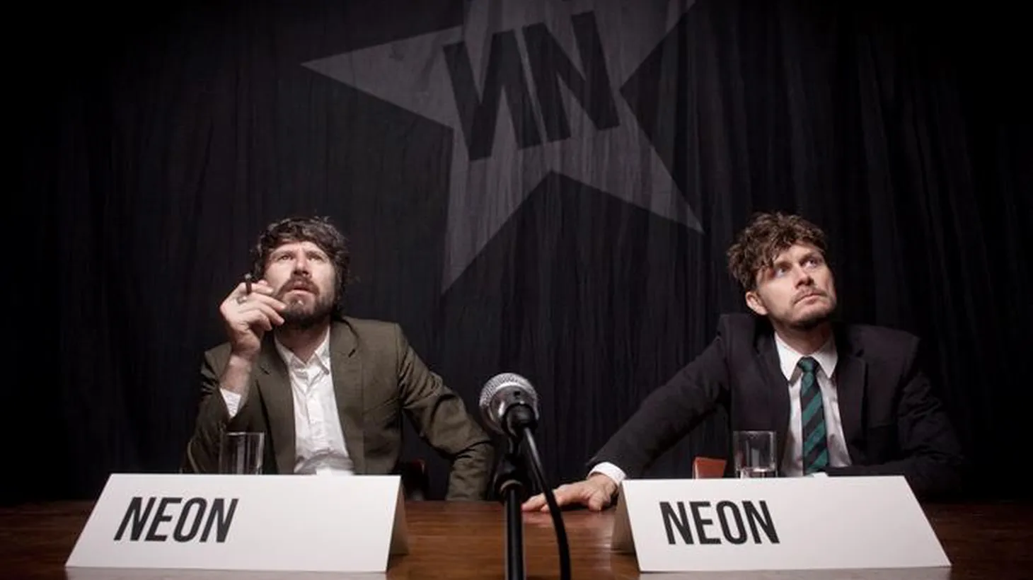 Producer Boom Bip and Super Furry Animals frontman Gruff Rhys join forces for the synth-pop project Neon Neon during their US radio debut.