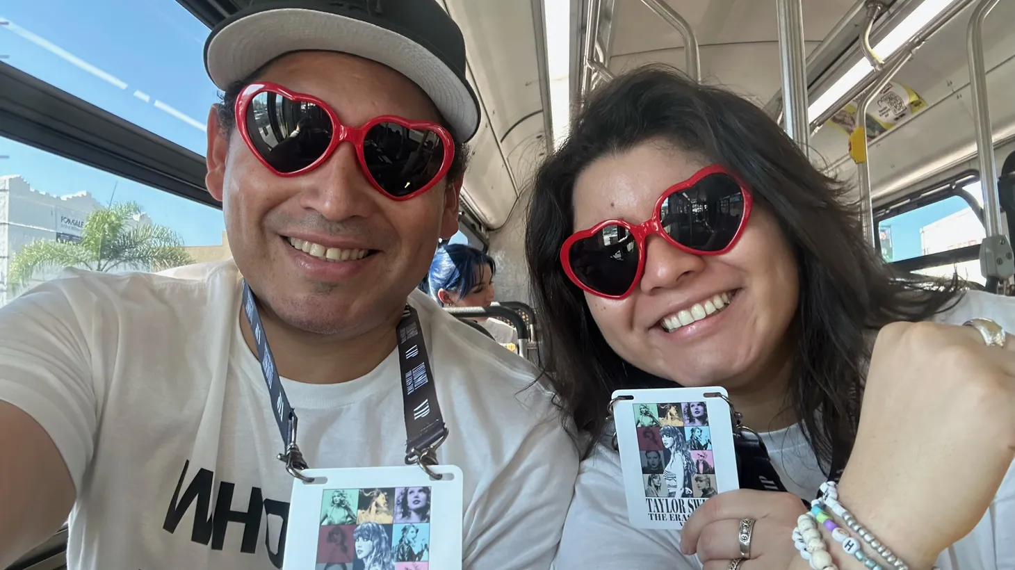 Danielle and Marco Chiriguayo en route to the Eras Tour at So-Fi stadium.