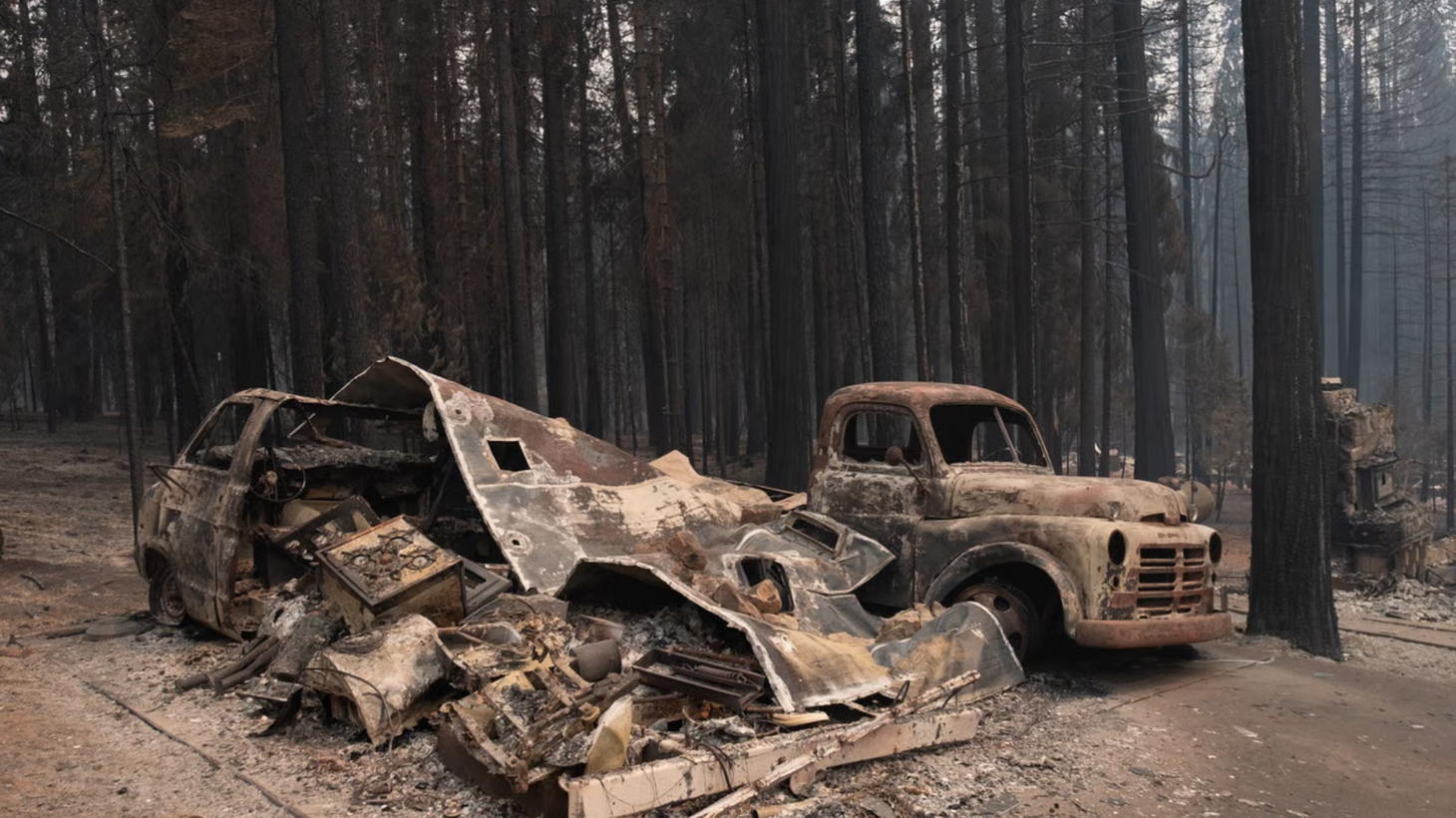 Burned out cars in Grizzly Flats after the Caldor Fire destroyed most of the town. Tuesday, August 17, 2021.