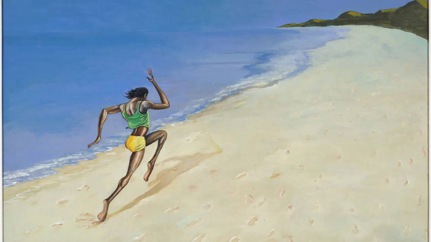 “The Beach Runner” by Ernie Barnes is on display now at SoFi Stadium.