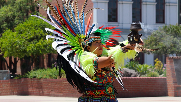 The Tellez family’s Aztec dance group, In Tlanextli Tlacopan, has been performing at Olvera Street every Sunday for two decades — to share and preserve their culture.