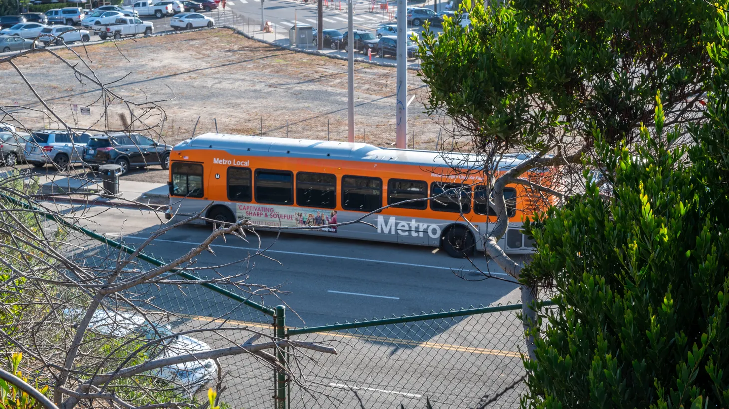A Los Angeles Metro bus stops in Playa Del Rey, June 26, 2022. “I see people with guns, knife fights, people doing drugs. And you absolutely cannot say anything because otherwise, they get aggressive,” says Metro rider Mayra Rodriguez about her daily experience riding the system to work.
