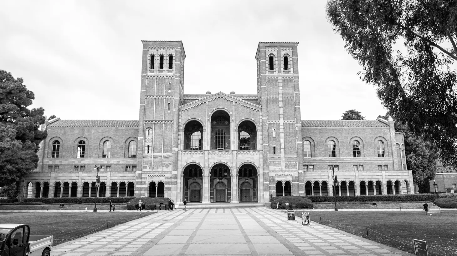 UCLA’s Royce Hall is seen on an overcast day, January 29, 2022. Members of the UCLA Disabled Students Union are demanding a permanent hybrid option of remote and in-person learning.