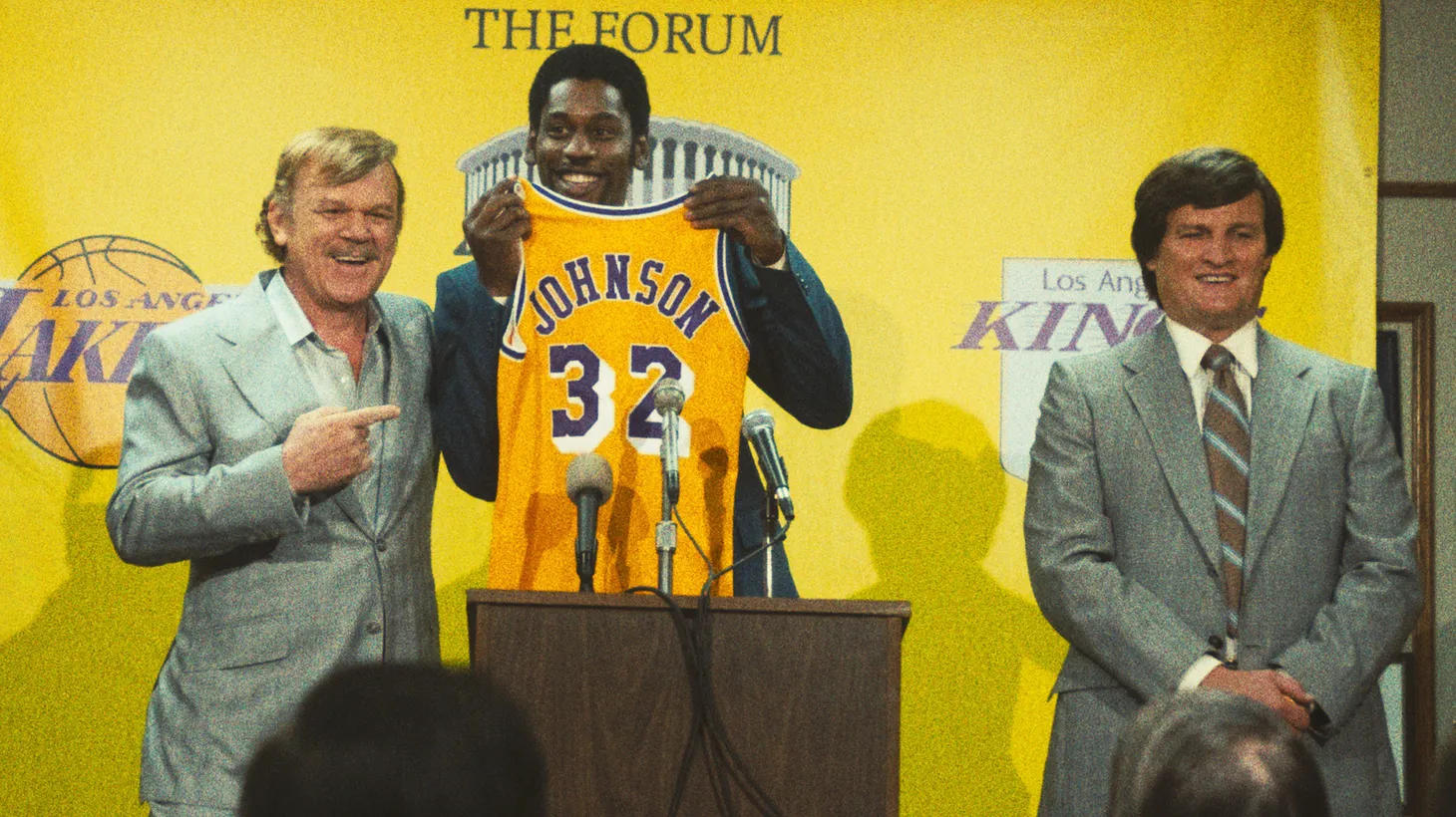 HBO’s “Winning Time” includes longtime actors like John C. Reilly (left), who plays LA Lakers owner Jerry Buss, and new talent like Quincy Isaiah (center), who plays Ervin “Magic” Johnson.