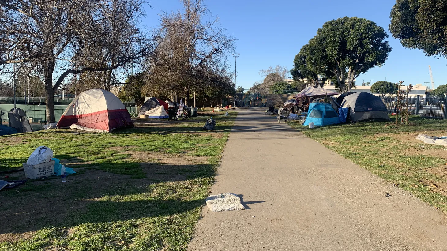 Westwood Park is one place where city officials have banned camping under a new law, though they’re not enforcing it yet.