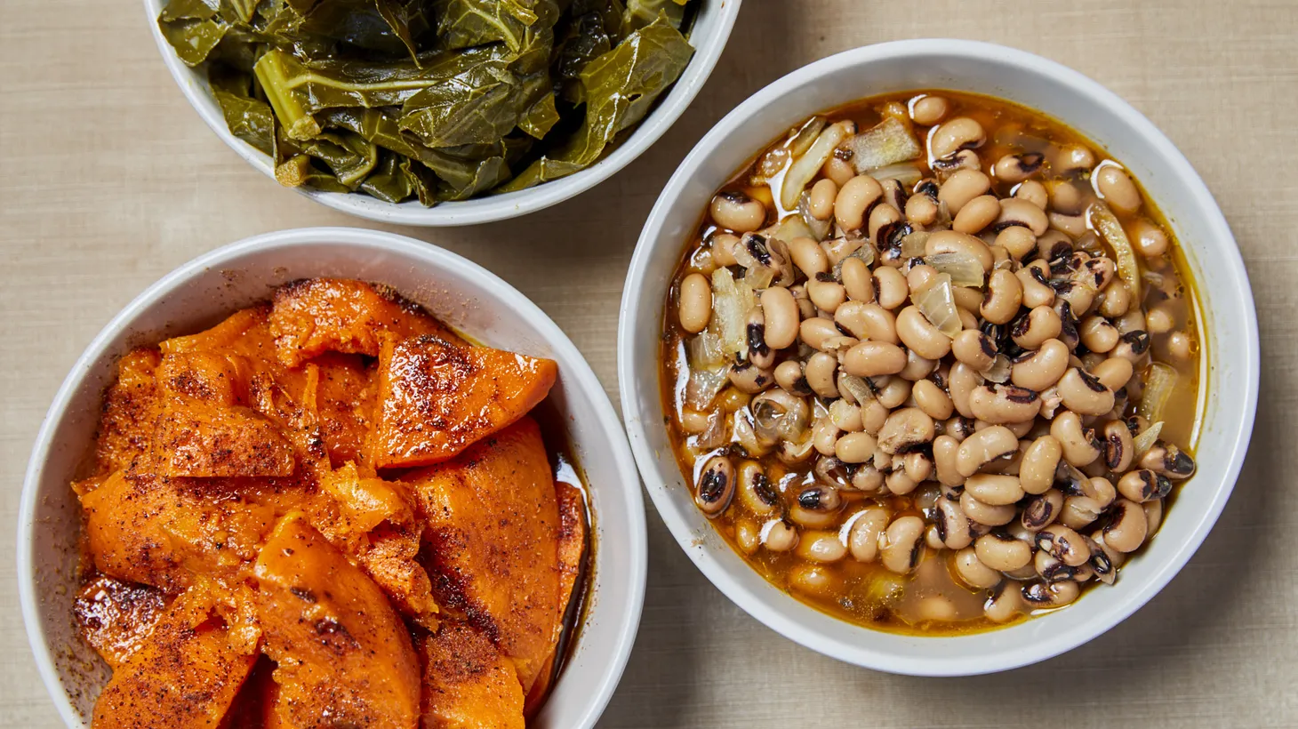 Black eyed peas, collard greens, and sweet potatoes are just some of the comfort food on offer at Dulan’s Soul Food, an LA institution.
