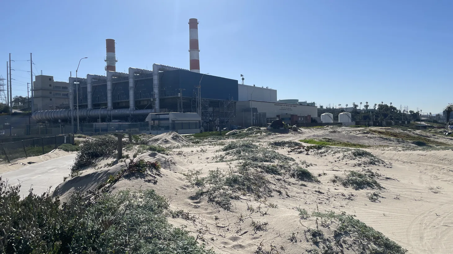 The Scattergood power plant’s iconic red and white emissions stacks will be obsolete when it adds a hydrogen-burning unit in 2029.