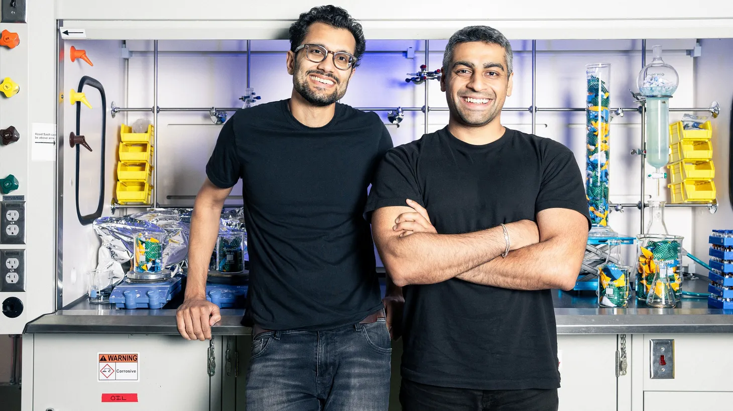 Moby Ahmed (left) and Shay Sethi (right) are working to turn their technique for recycling polyester into a viable business that reduces waste.
