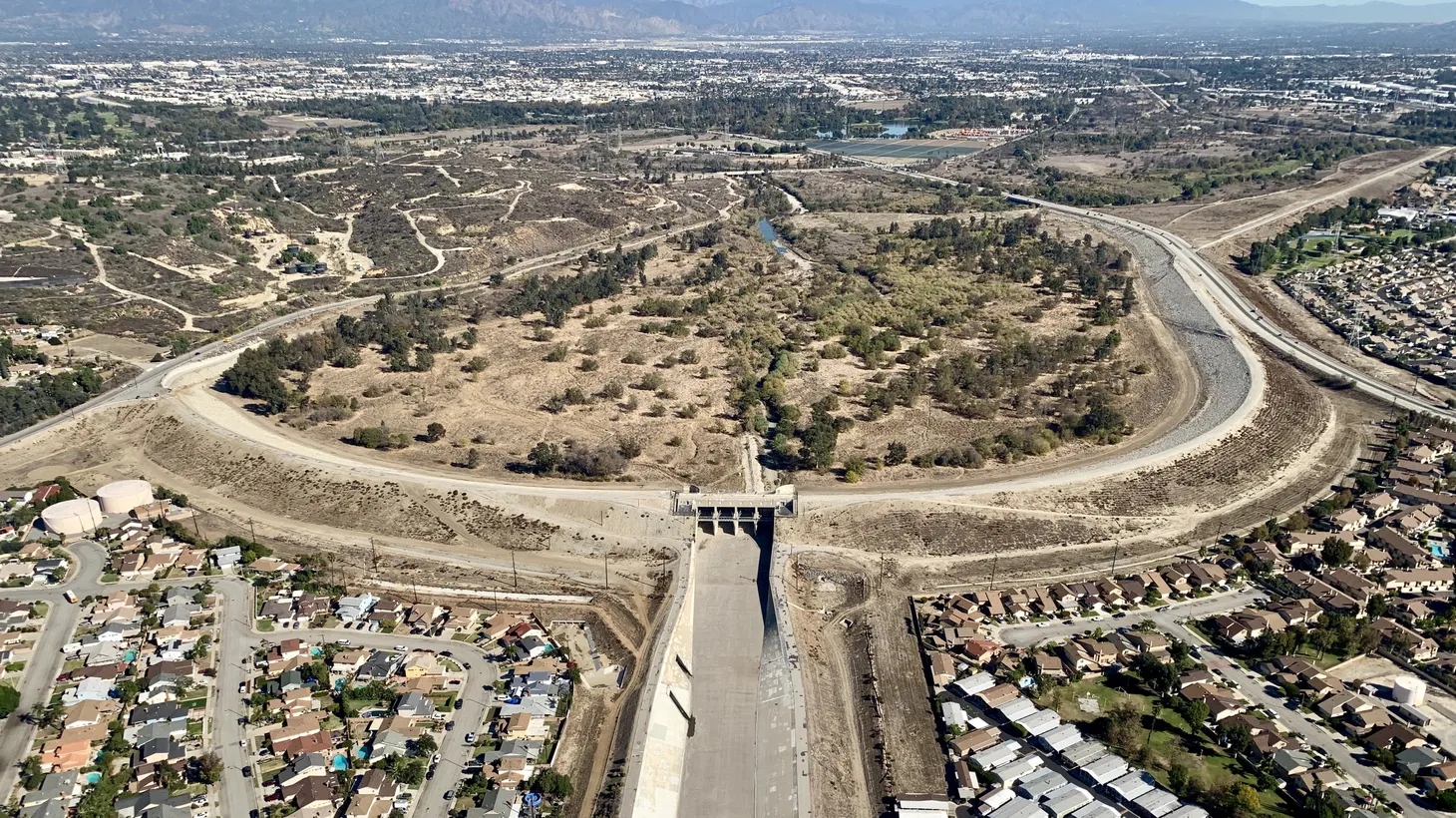 The U.S. Army Corps of Engineers operates the three-mile long Whittier Narrows Dam.