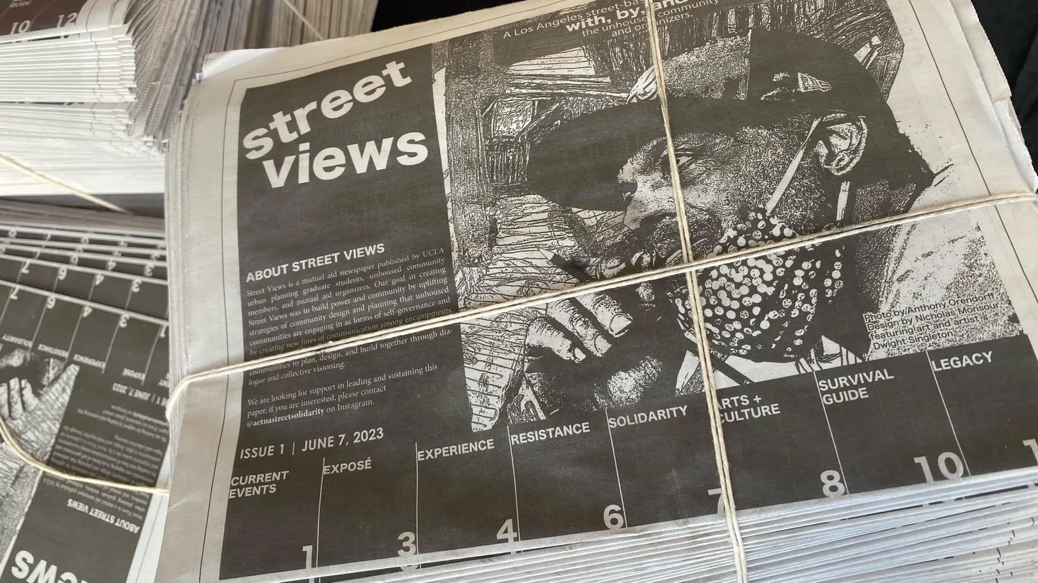 The first issue of Street Views includes first-person essays by unhoused Angelenos, original reporting, and practical how-to guides for people experiencing homelessness.