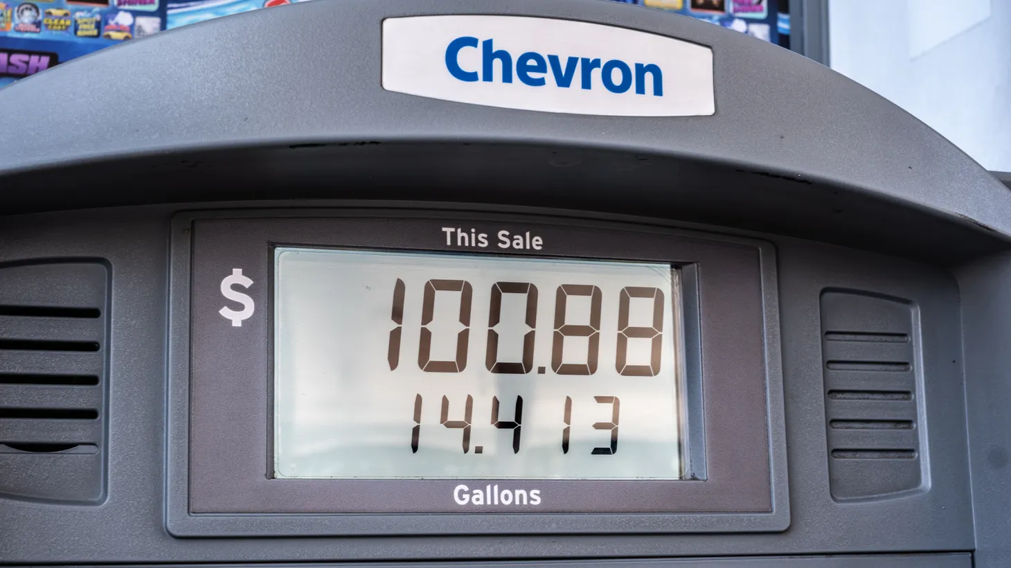 A driver pays $100.00 for a 14-gallon tank of gas at a Chevron station in Culver City, June 28, 2022.