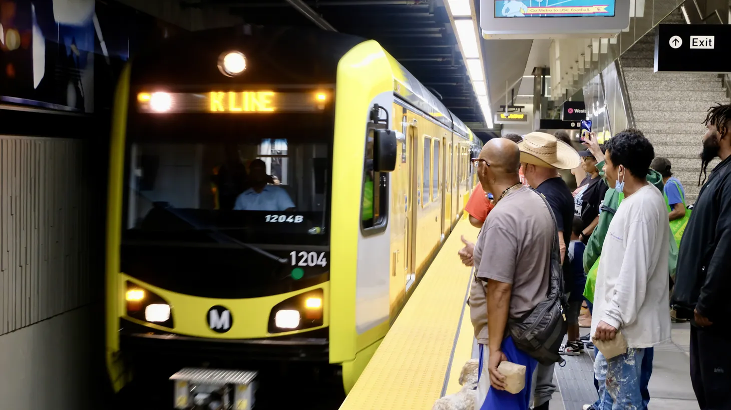 A K-Line trains arrives at the Leimert Park station during its opening weekend.