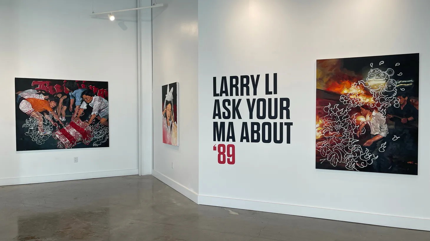 Larry Li’s exhibition, “Ask Your Ma About ‘89,” runs at the Residency Art Gallery through January 20, 2024.