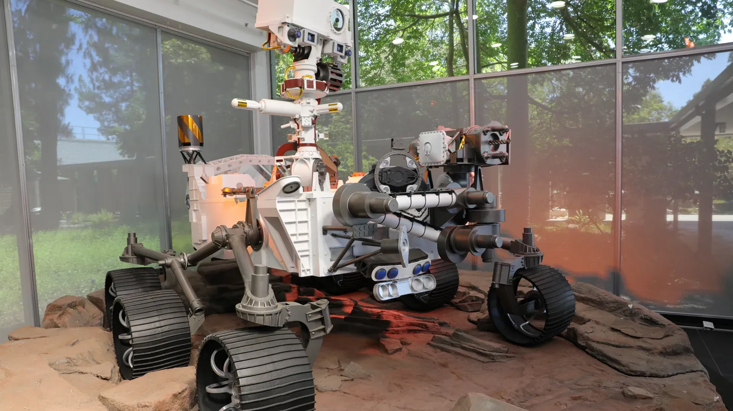 A model of NASA’s Perseverance rover is seen at JPL. The original rover landed on Mars on February 18, 2021. The rover is designed to better understand the geology of Mars and seek signs of ancient life.