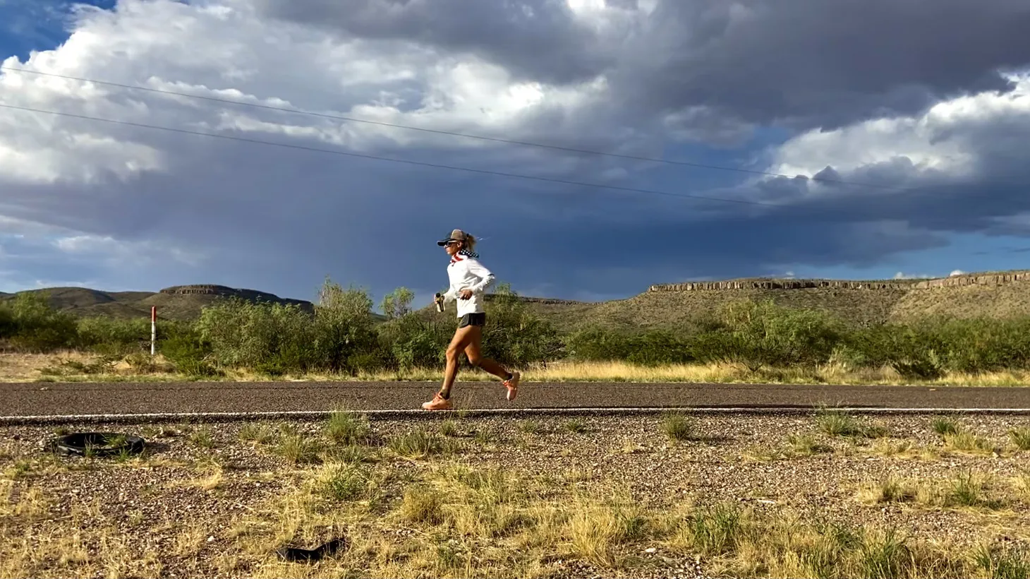 Emily Haag runs outside El Paso, Texas. She went through three pairs of shoes as she ran across America.