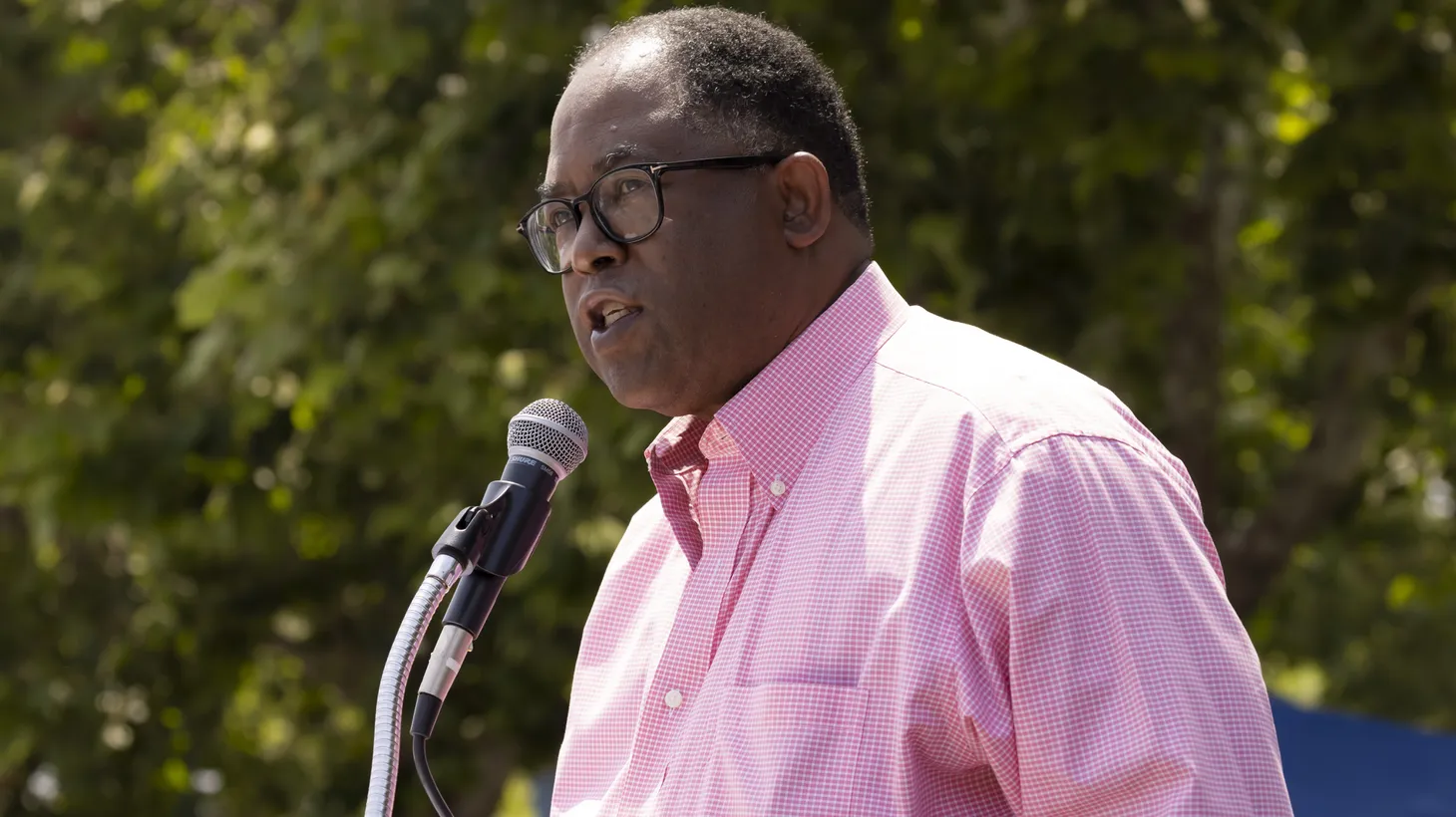 Mark Ridley-Thomas gives a speech during the first celebration of Juneteenth as a federal holiday at the re-opening of Leimert Park, Los Angeles, June 19, 2021.