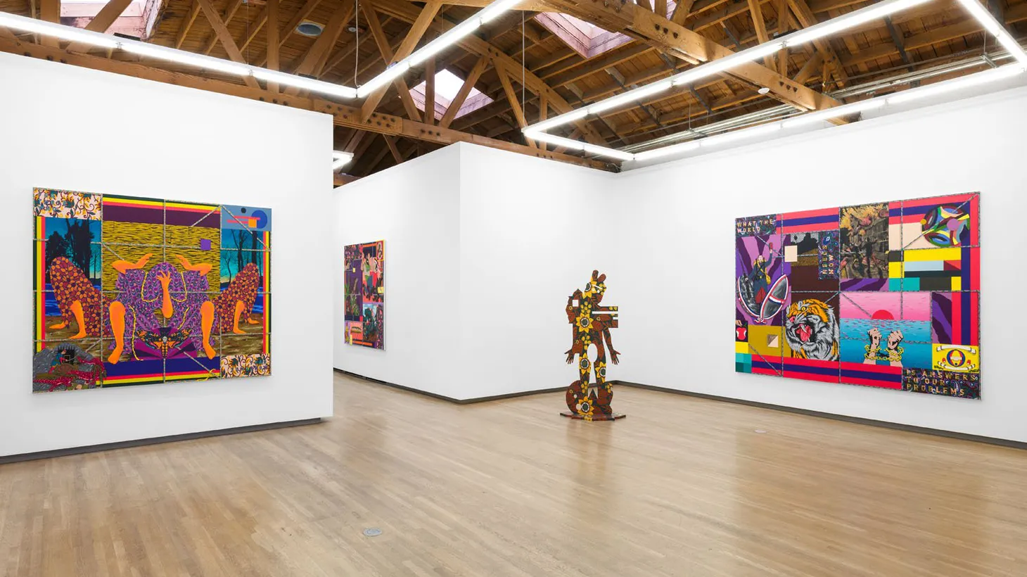 A gallery view of Amir Fallah’s “A War on Wars” is seen. Courtesy of the artist and Shulamit Nazarian, Los Angeles.
