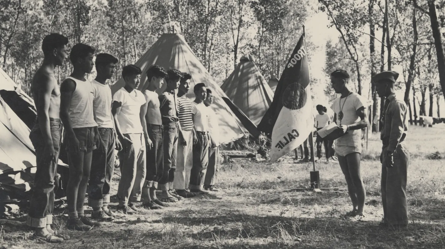 Boy Scouts camp by the Mississippi River, 1943.