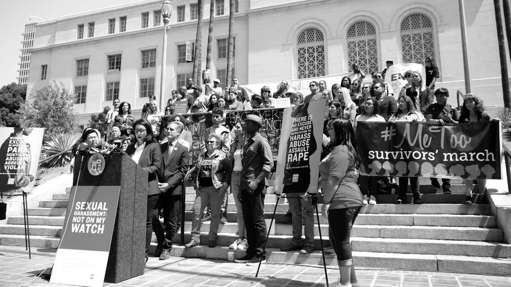 Los Angeles City Councilwoman Nury Martinez gives remarks at a Denim Day rally in 2018.