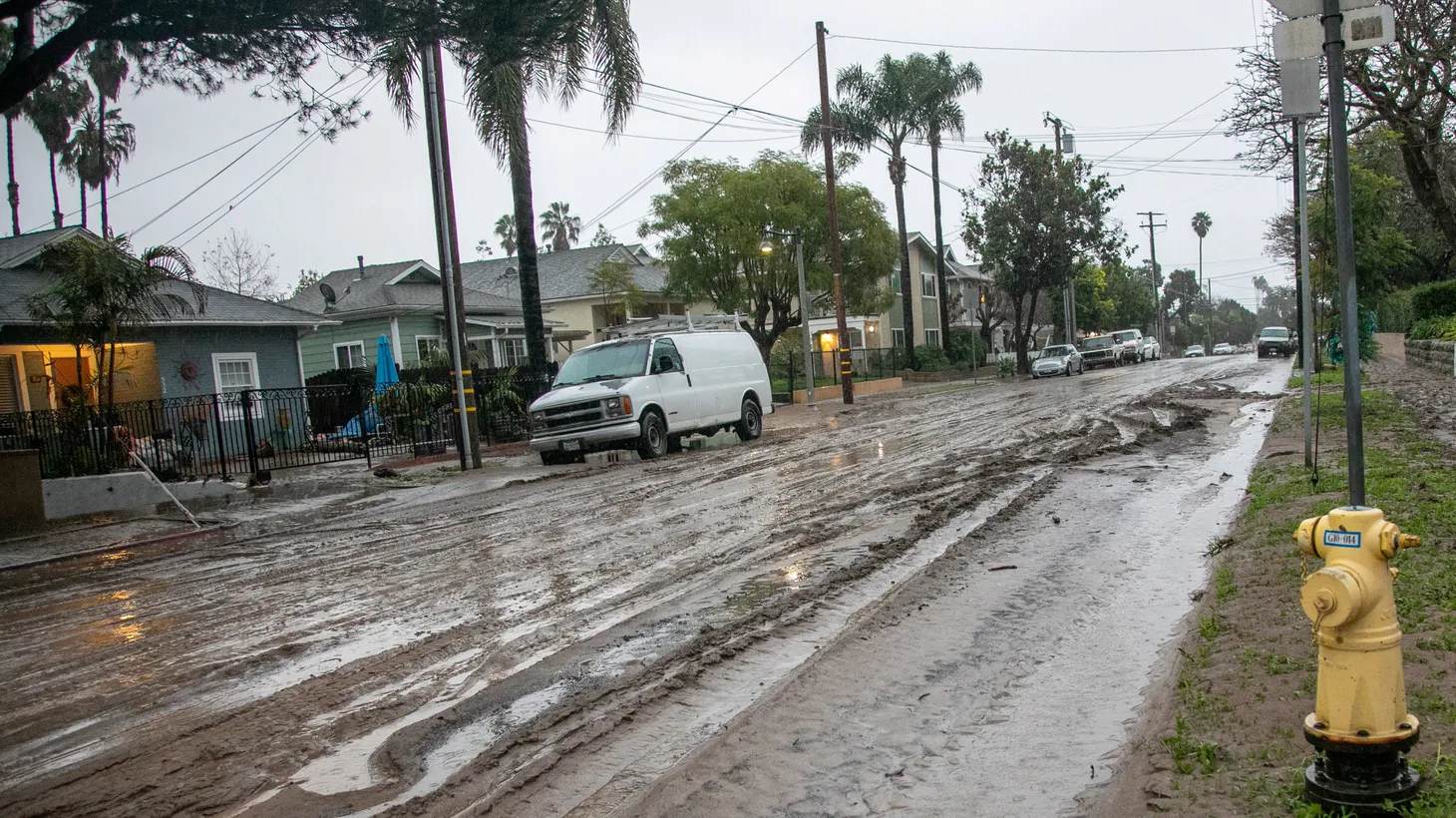 Mud coats a street during a storm in west Santa Barbara, California, U.S. January 9, 2023.