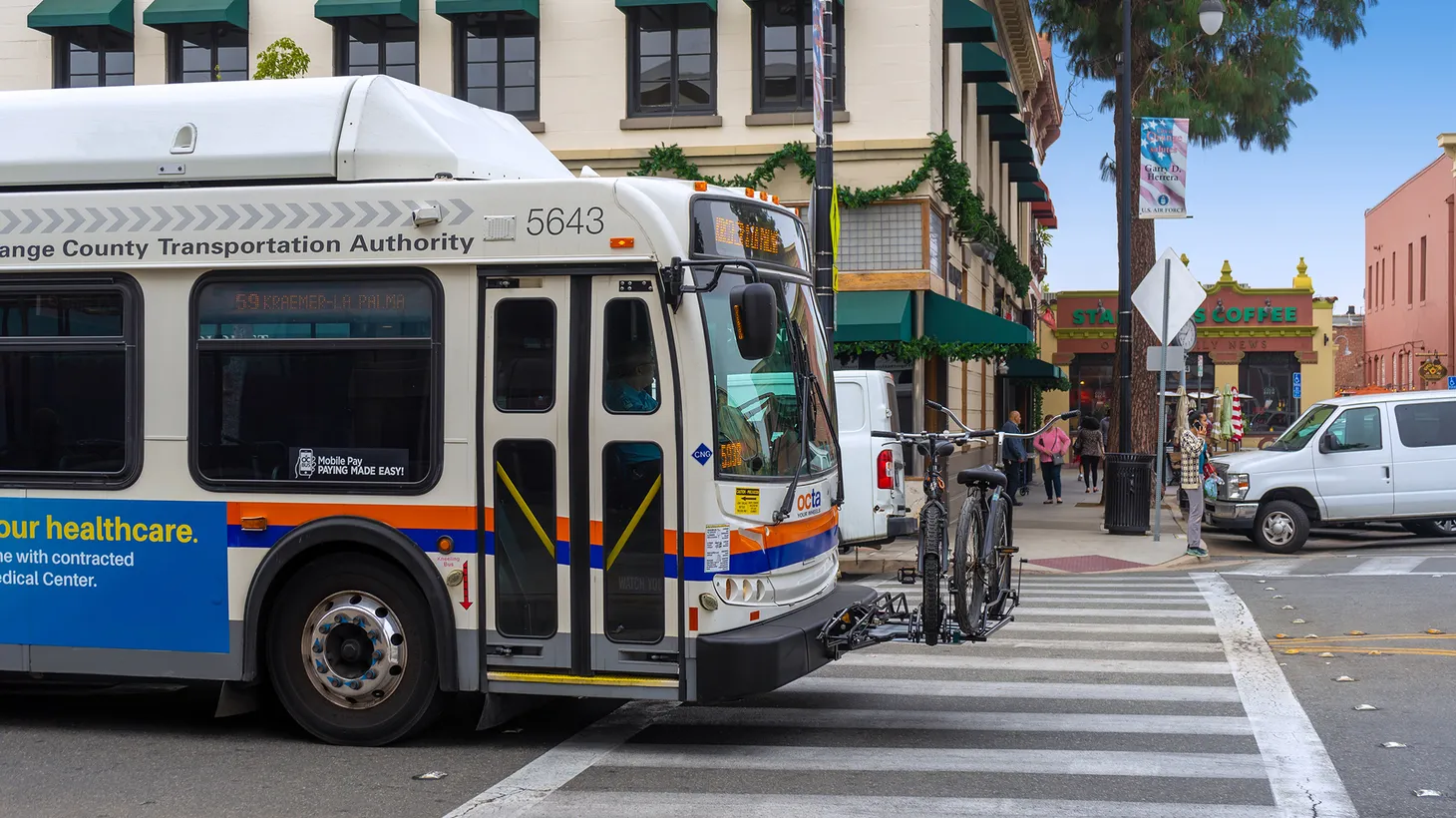 A city bus run by the Orange County Transit Authority is seen in Orange, California, November 14, 2019.